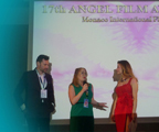 On stage US Director Megan Freels Johnston & Producer Brett Johnston Q & A session for DEAR GUEST in official selection short film category