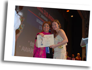 Director of 'Cross Road' Alexandra Thompson receives AFA award from actress Camilla Rutherford