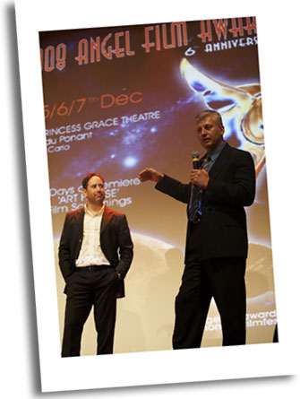 Daniel Pace Director of 'The Apperance Of A Man' in tie with leading Actor Michael Tassoni on awards stage