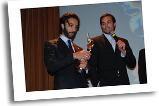 Carlos Leon Best Supporting actor in 'Tricks of a Woman' on stage with Scott Elrod.